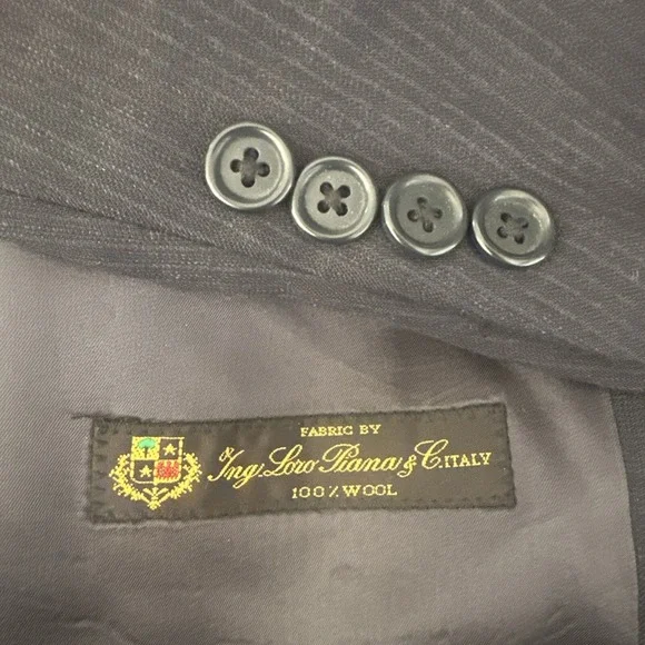 Vintage Loro Piana Mens Blazer Navy Blue Stripe Wool Suit Jacket Sport Coat 44L - Picture 4 of 14